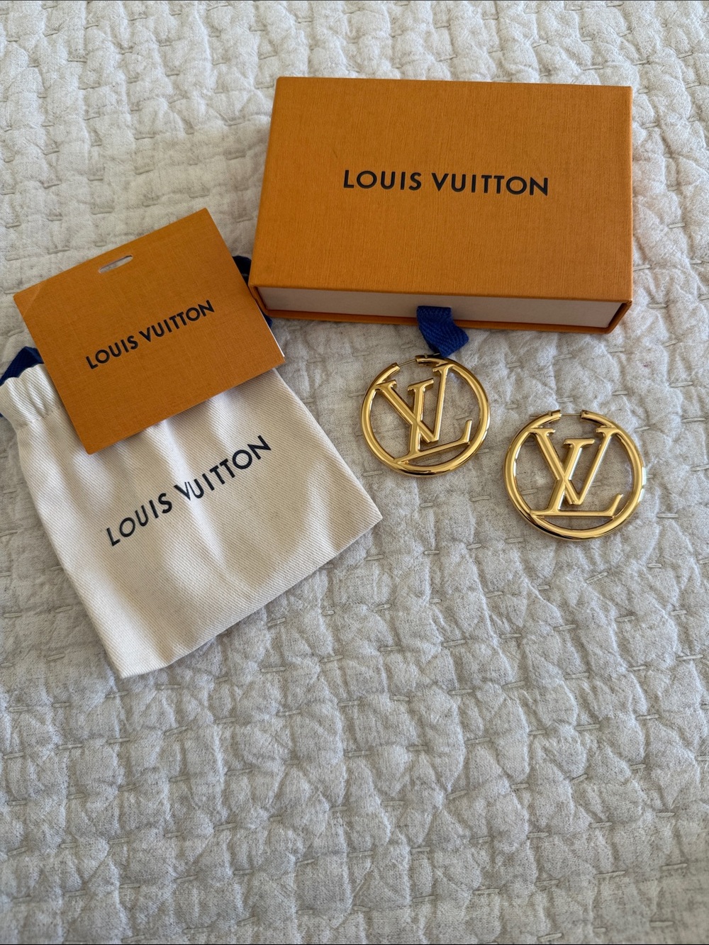 Louis Vuitton Gold LV Circle Logo Hoop Earrings with Orange Box